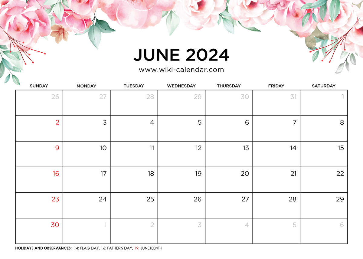 Printable June 2024 Calendar Templates With Holidays | 2024 Calendar With Holidays June