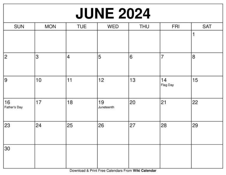 Printable June 2024 Calendar Templates With Holidays | 2024 Monthly Calendar Printable June