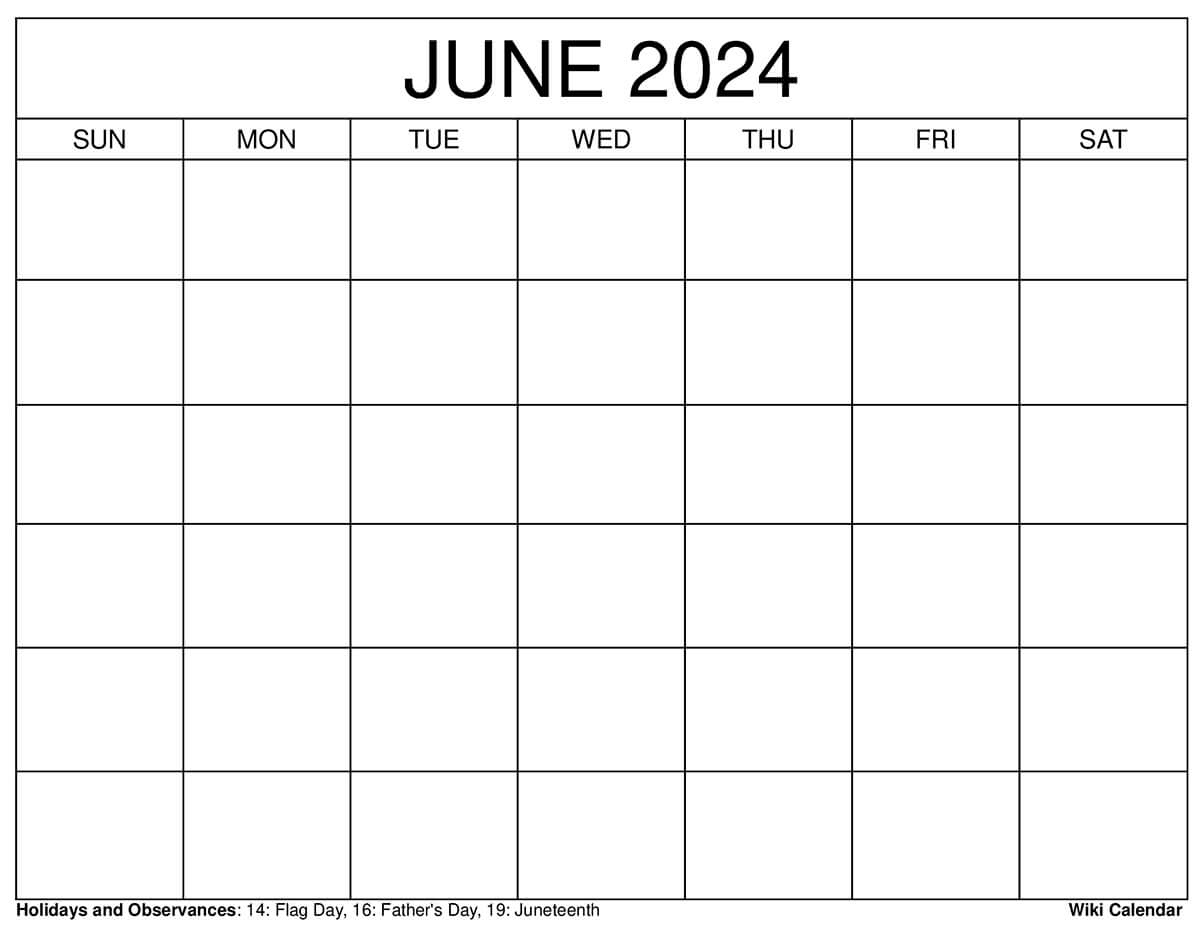 Printable June 2024 Calendar Templates With Holidays | Blank Calendar June And July 2024