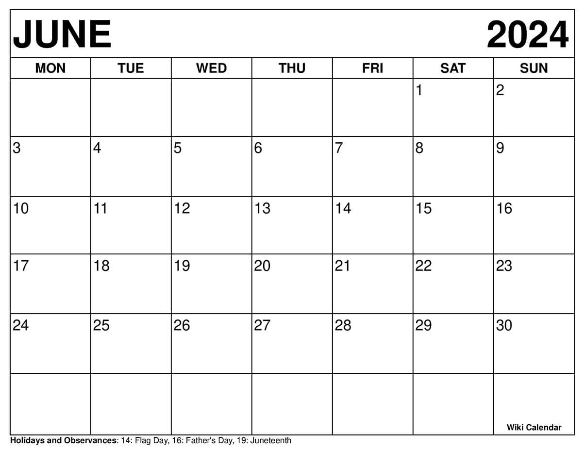 Printable June 2024 Calendar Templates With Holidays | June Pride Month 2024 Calendar