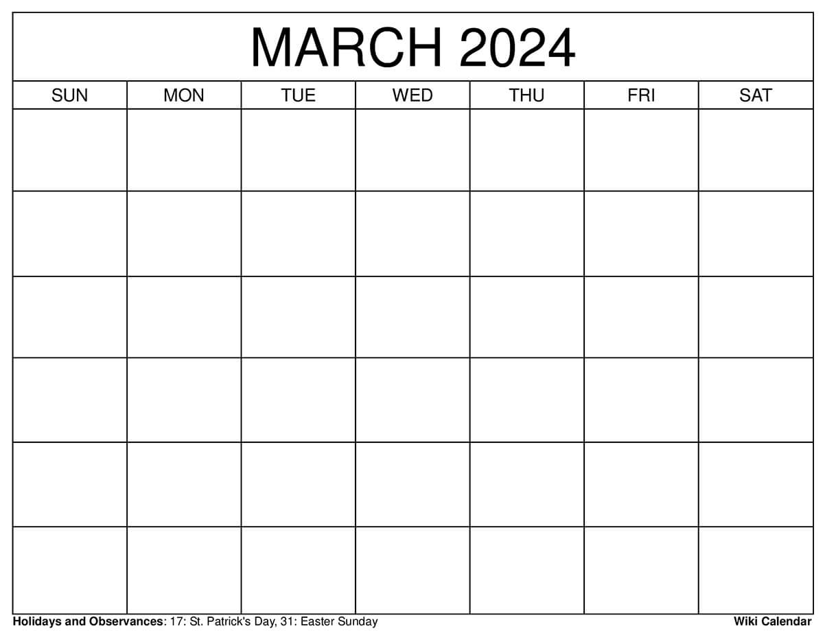 Printable March 2024 Calendar Templates With Holidays | Free Calendar Template June 2024