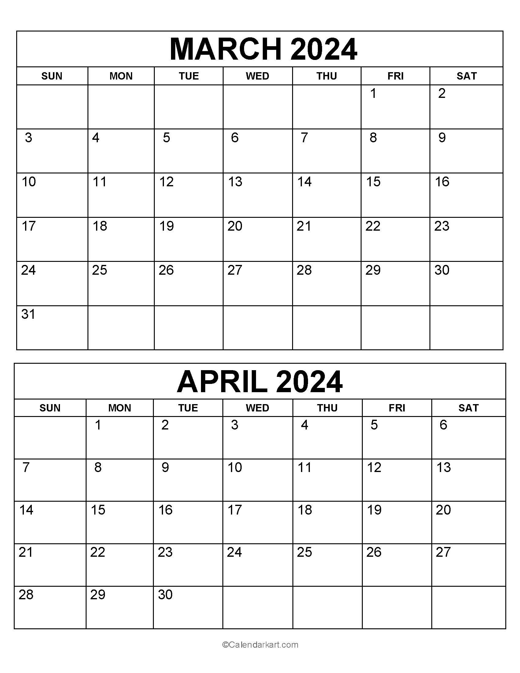 Printable March April 2024 Calendar (2Nd Bi-Monthly) - Calendarkart | March April May June Calendar 2024