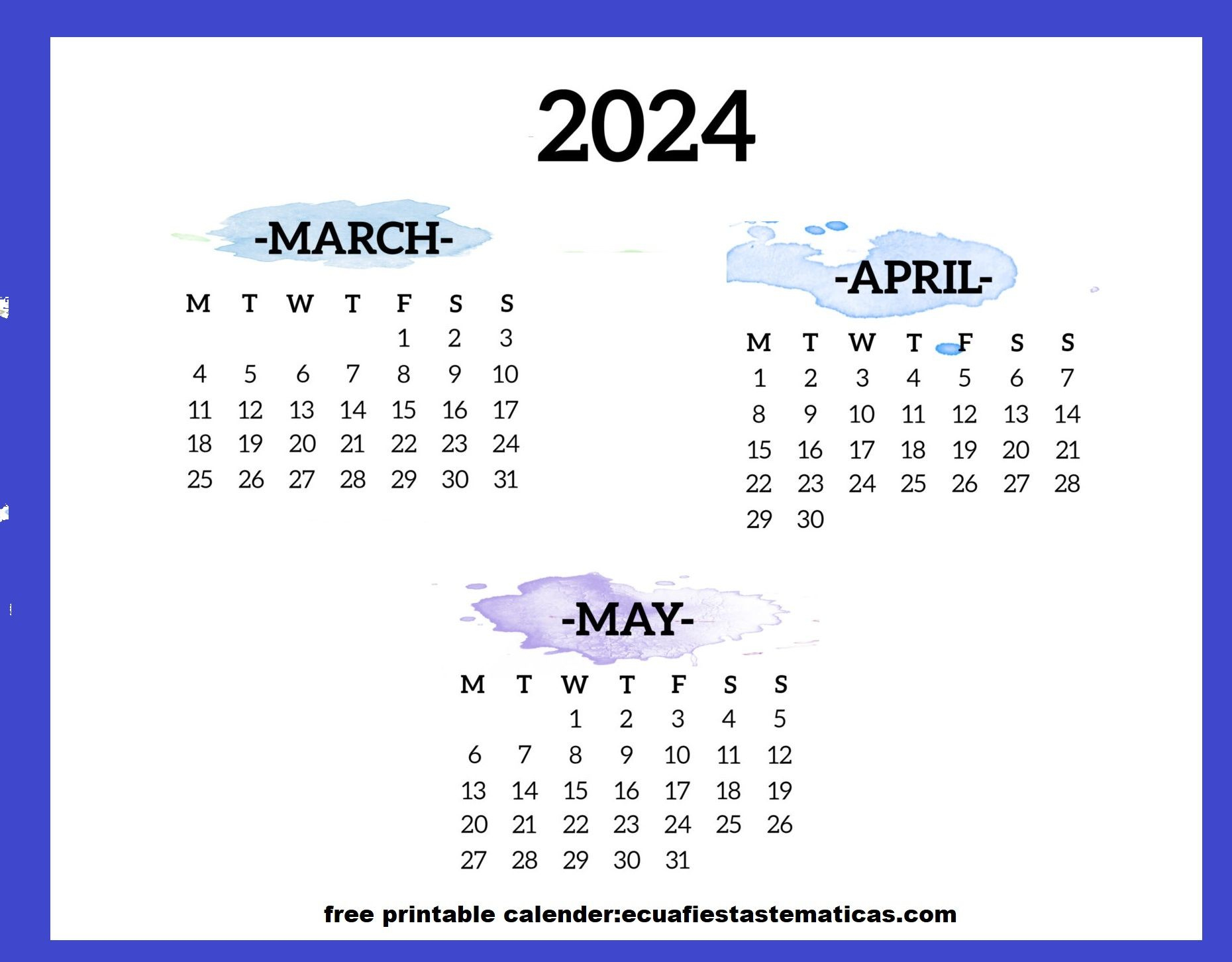 Printable March To May 2024 Calendar | Calendar Template, Calendar | Calendar March April May June 2024