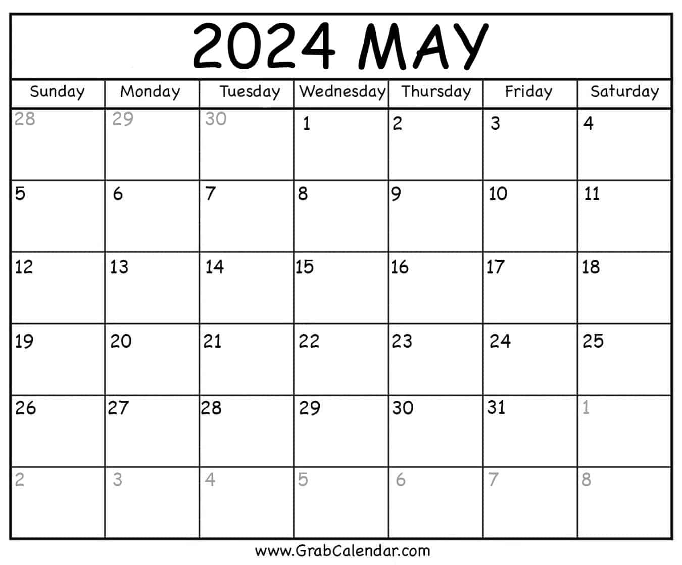 Printable May 2024 Calendar | Printable Calendar 2024 May and June