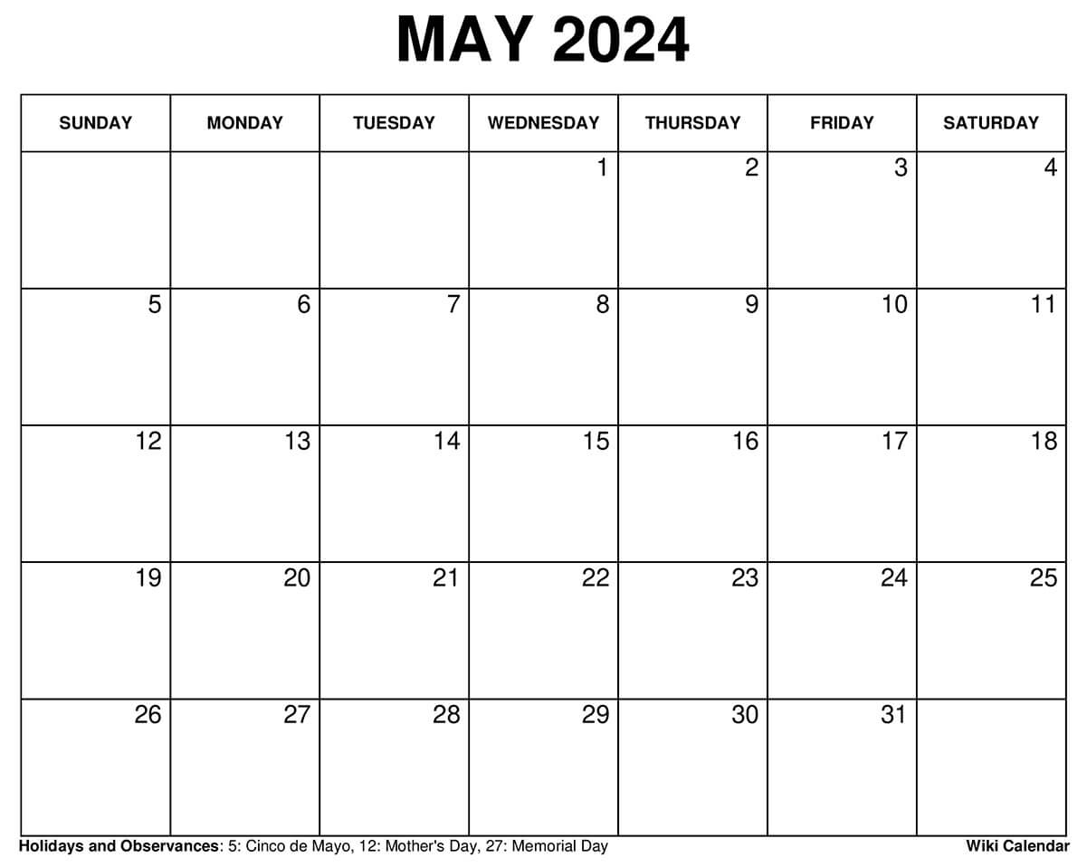 Printable May 2024 Calendar Templates With Holidays | 2024 Calendar May and June