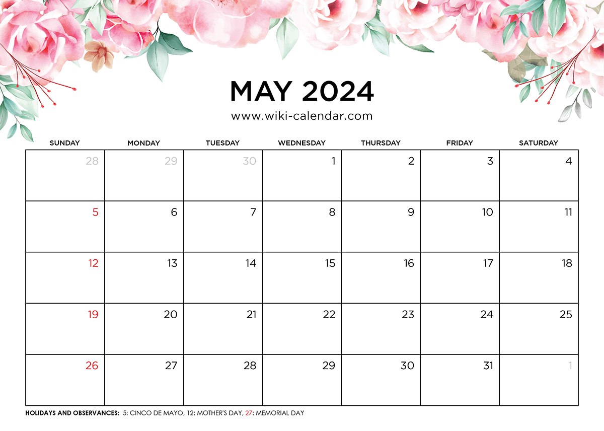 Printable May 2024 Calendar Templates With Holidays | Calendar For May 2024 and June 2024