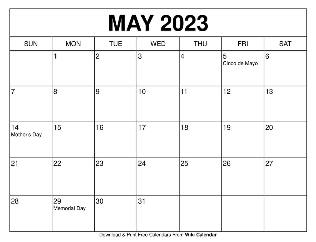 Printable May 2024 Calendar Templates With Holidays | July 23 To June 24 Calendar