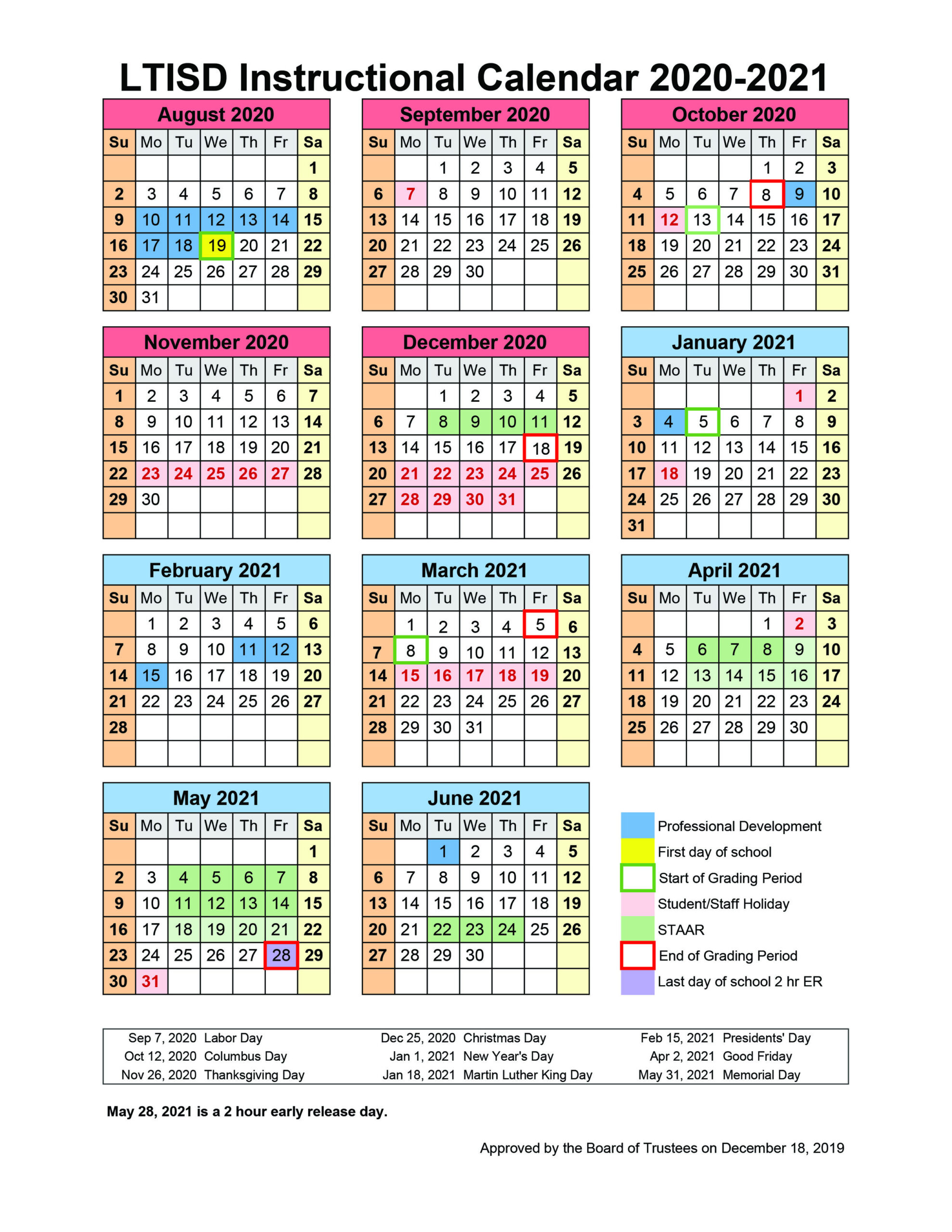 School Board Approves 2020-2021 Instructional Calendar — Currents | What Is The Last Day Of June Calendar