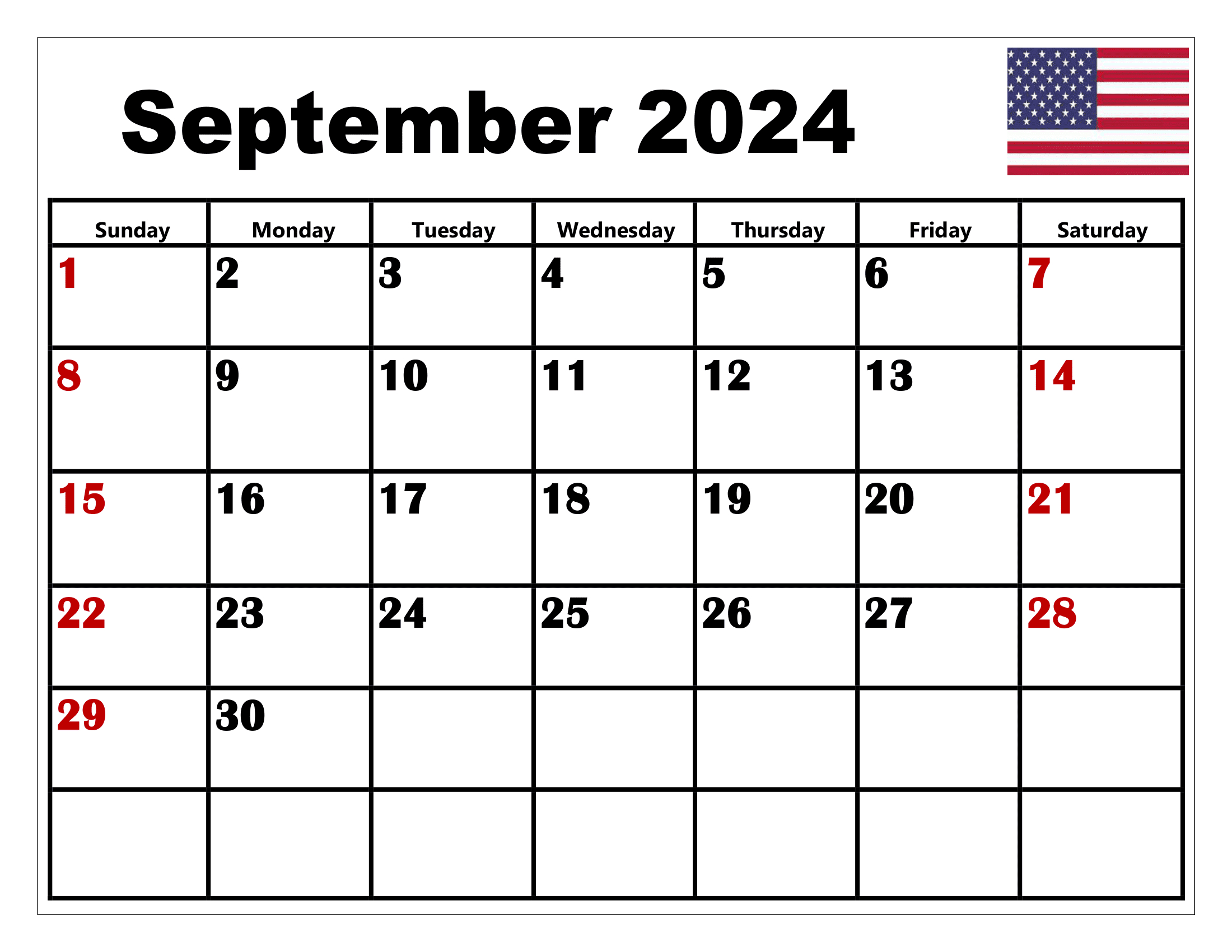 September 2024 Calendar Printable Pdf With Holidays | Sept 2024 - June 2025 Calendar