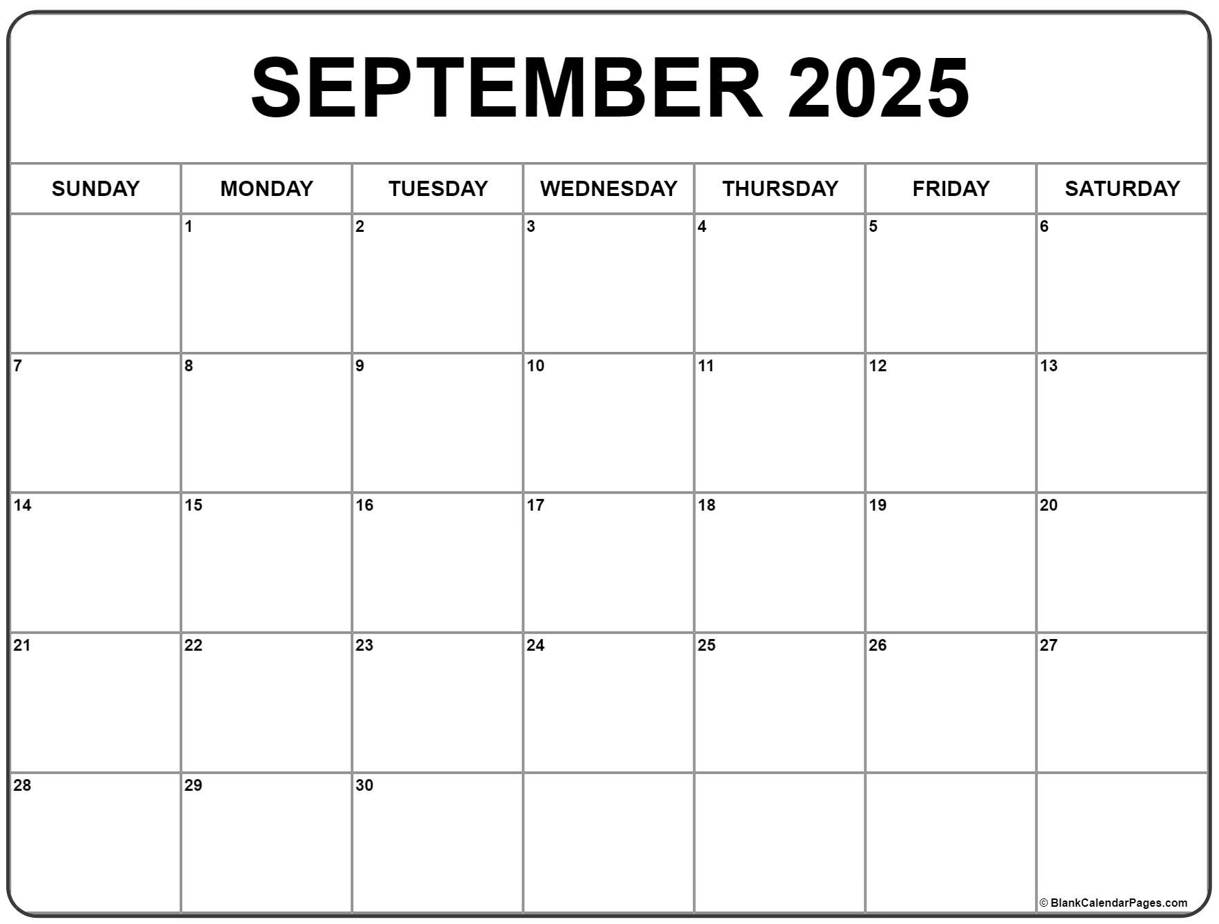 September 2025 Calendar | Free Printable Calendar | Blank Calendar September 2024 To June 2025