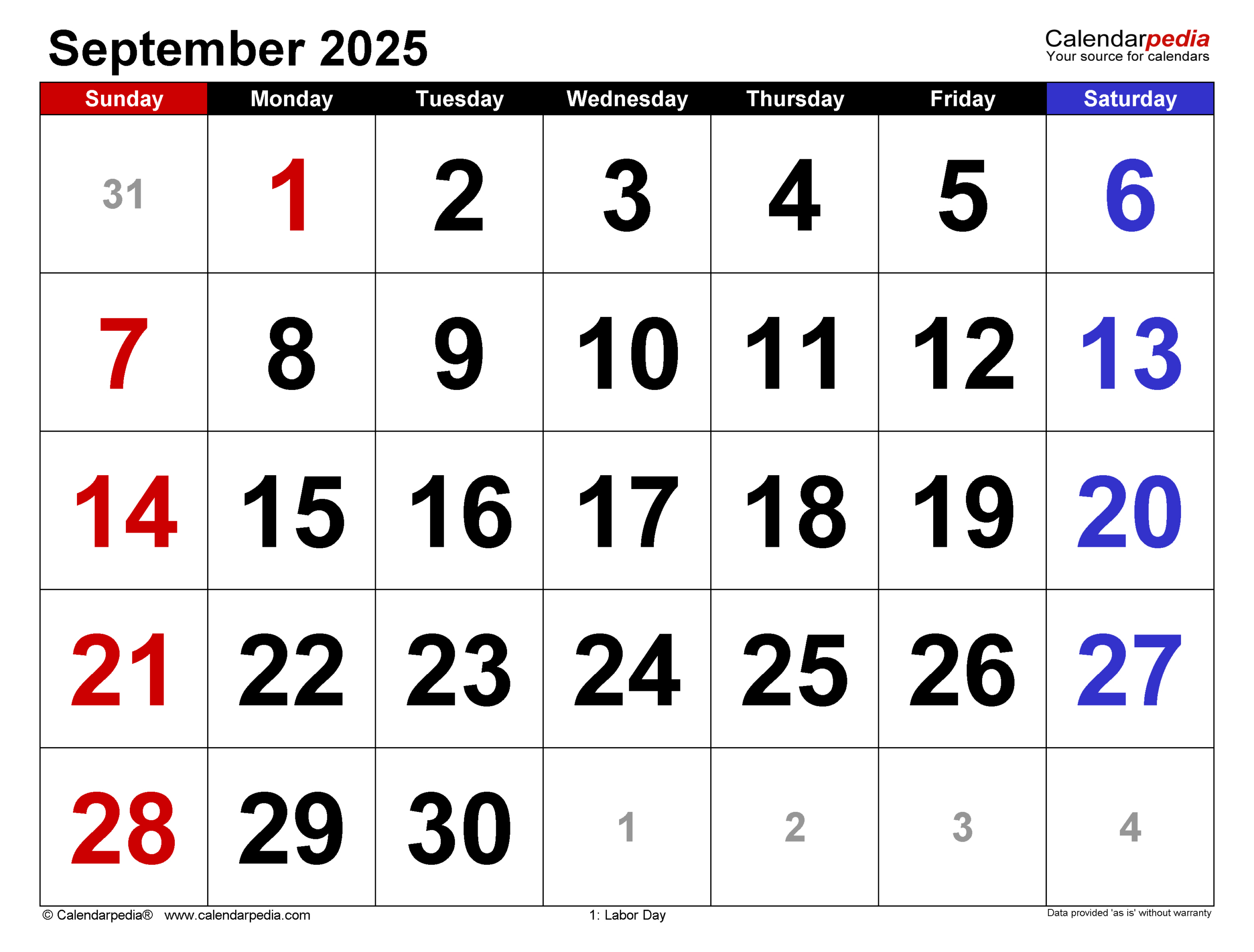 September 2025 Calendar | Templates For Word, Excel And Pdf | 4 Month Calendar June to September 2025