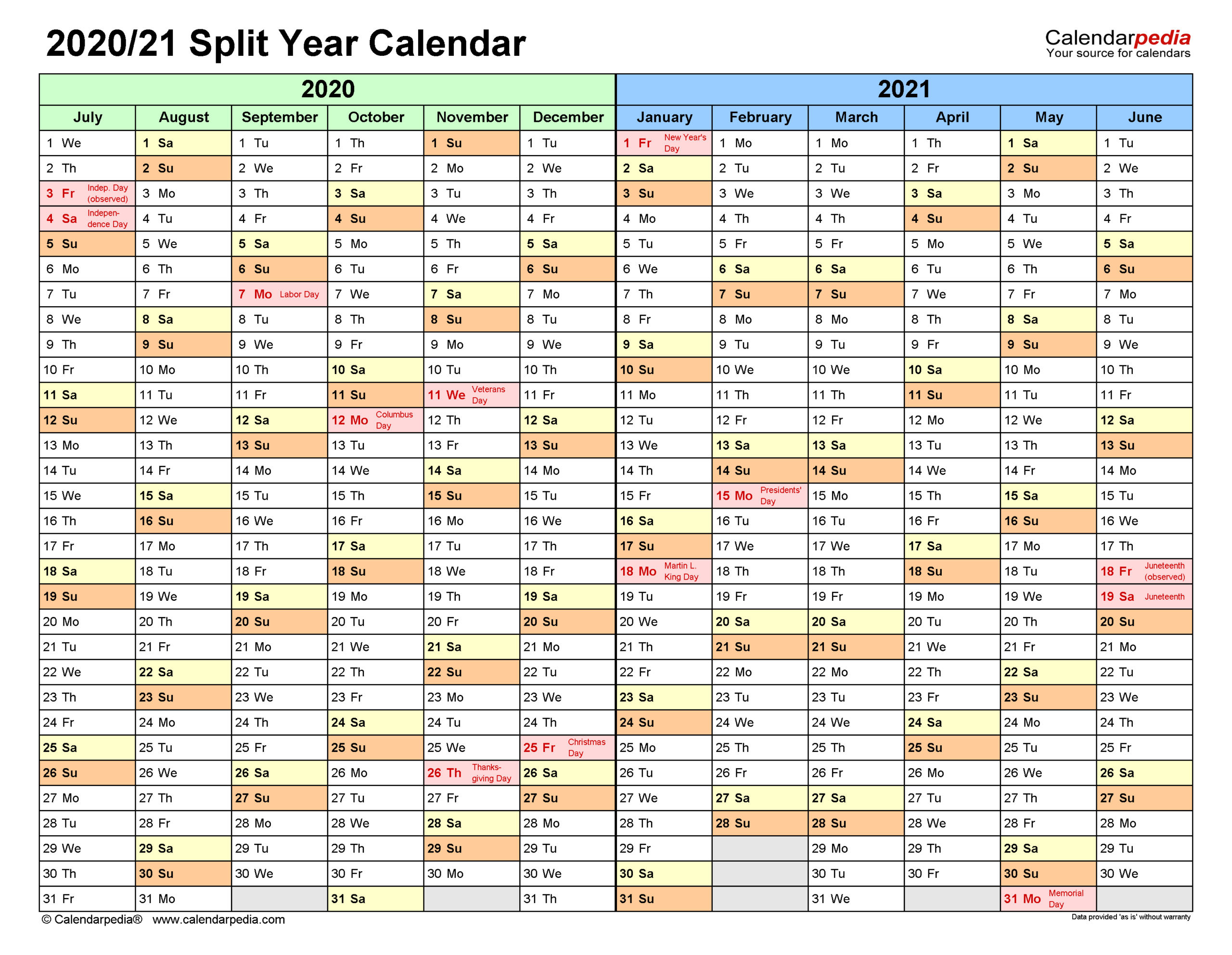 Split Year Calendars 2020/2021 (July To June) - Pdf Templates | July to June Fiscal Year Calendar