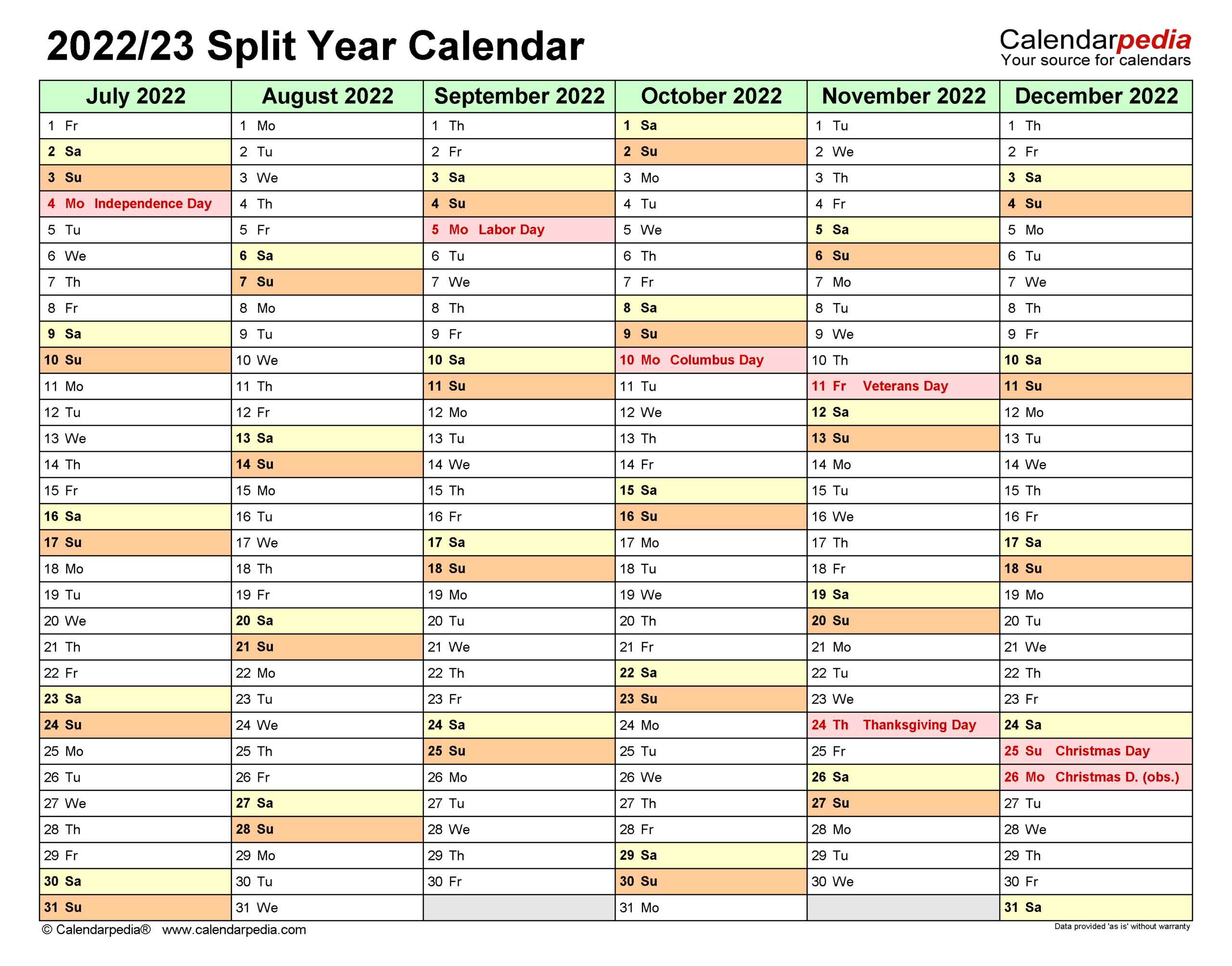 Split Year Calendars 2022/2023 (July To June) - Pdf Templates | A Calendar Year Is July 1 to June 30