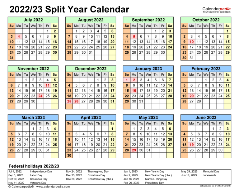 Split Year Calendars 2022/2023 (July To June) - Pdf Templates | A Calendar Year Is July 1 to June 30