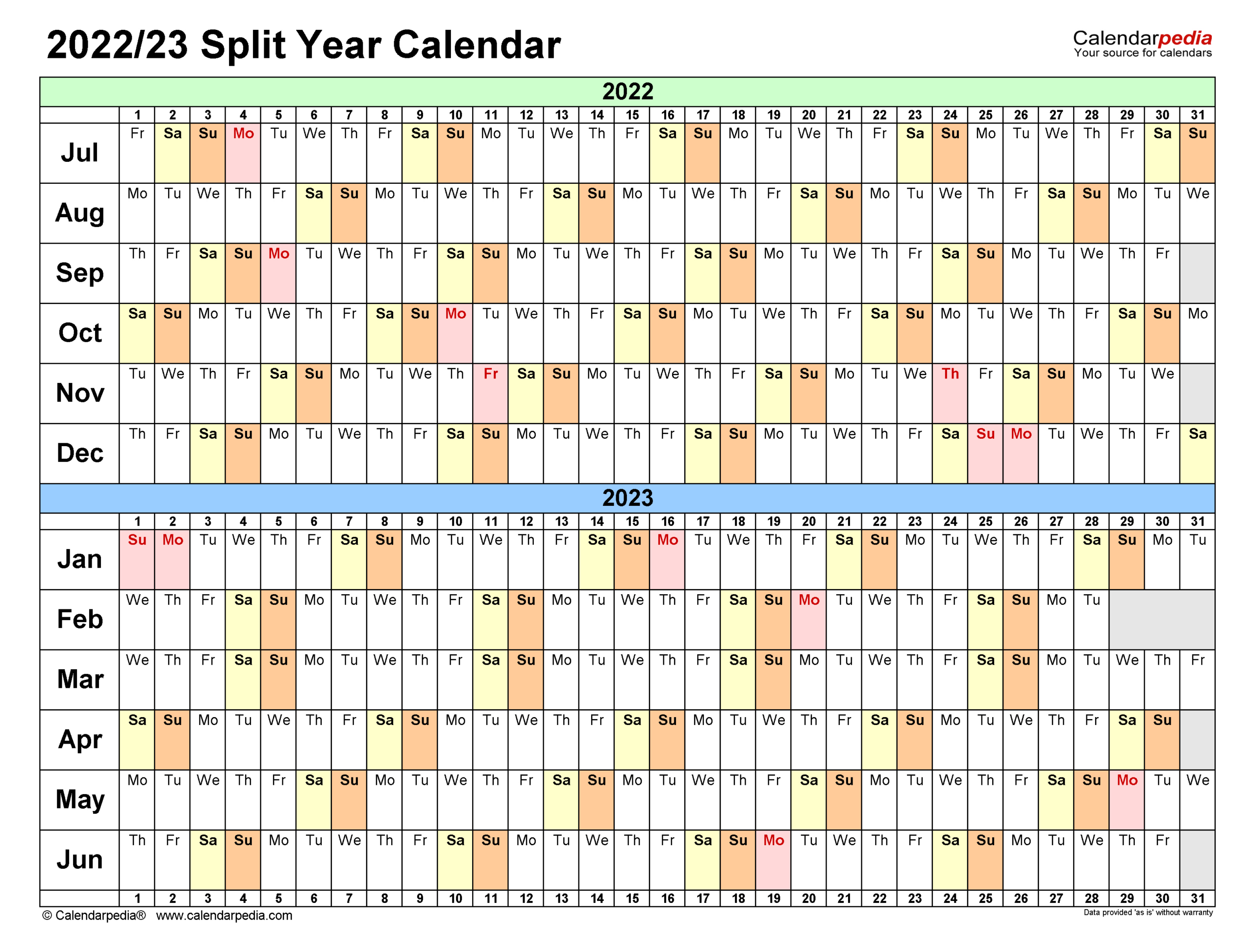 Split Year Calendars 2022/2023 (July To June) - Pdf Templates | Fiscal Year Calendar July June