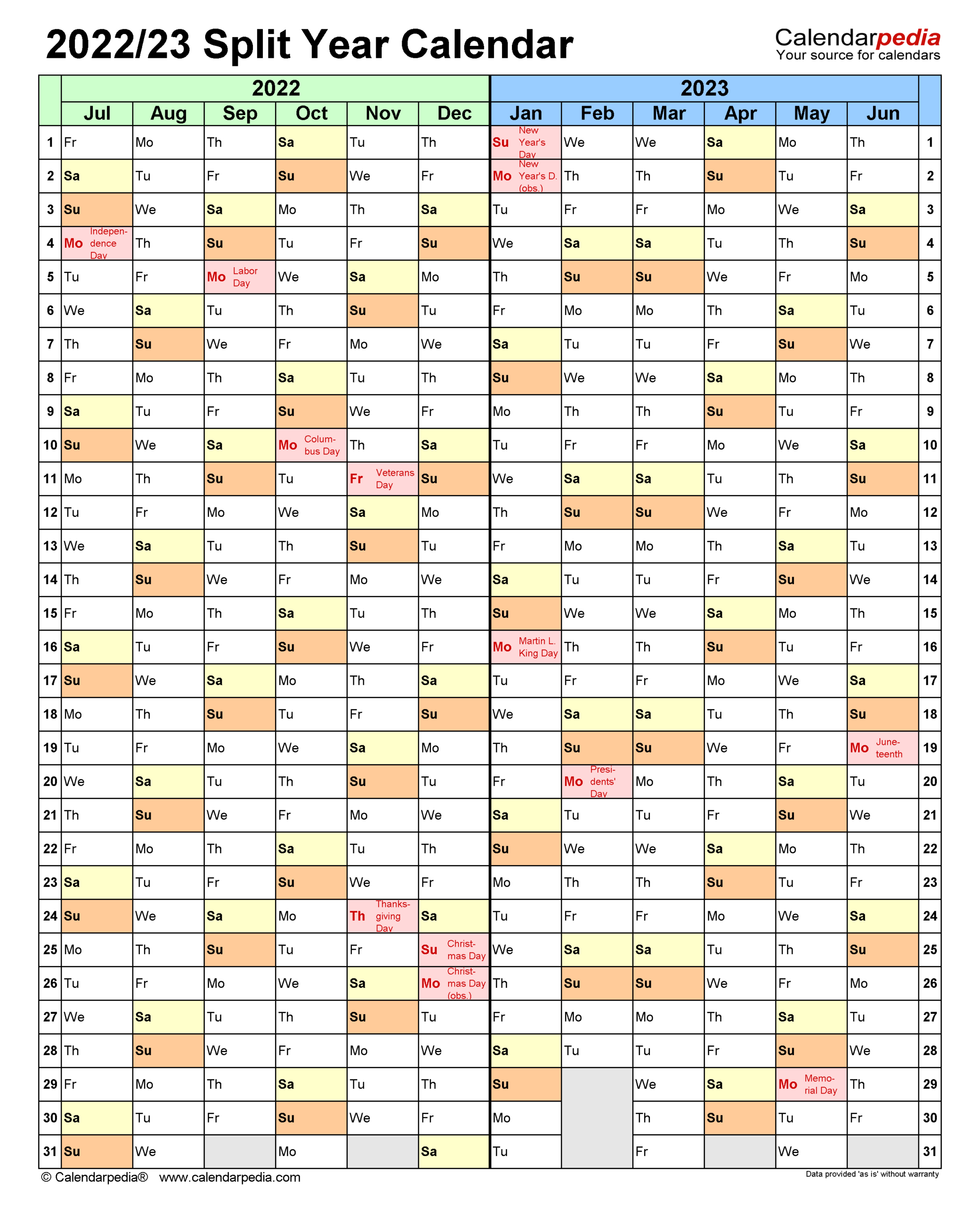 Split Year Calendars 2022/2023 (July To June) - Pdf Templates | Fiscal Year Calendar July June