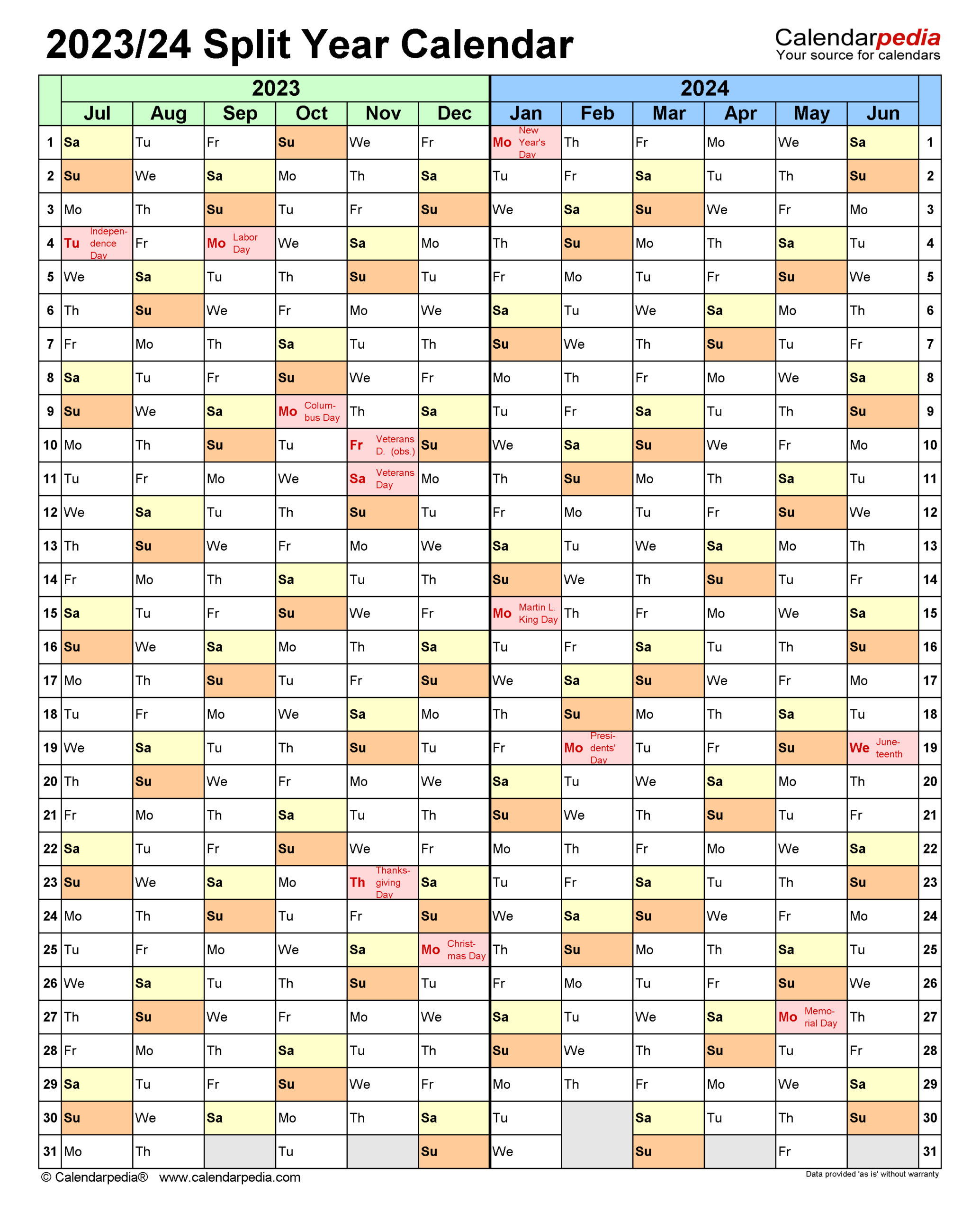 Split Year Calendars 2023/2024 (July To June) - Pdf Templates | Calendar June To September 2024