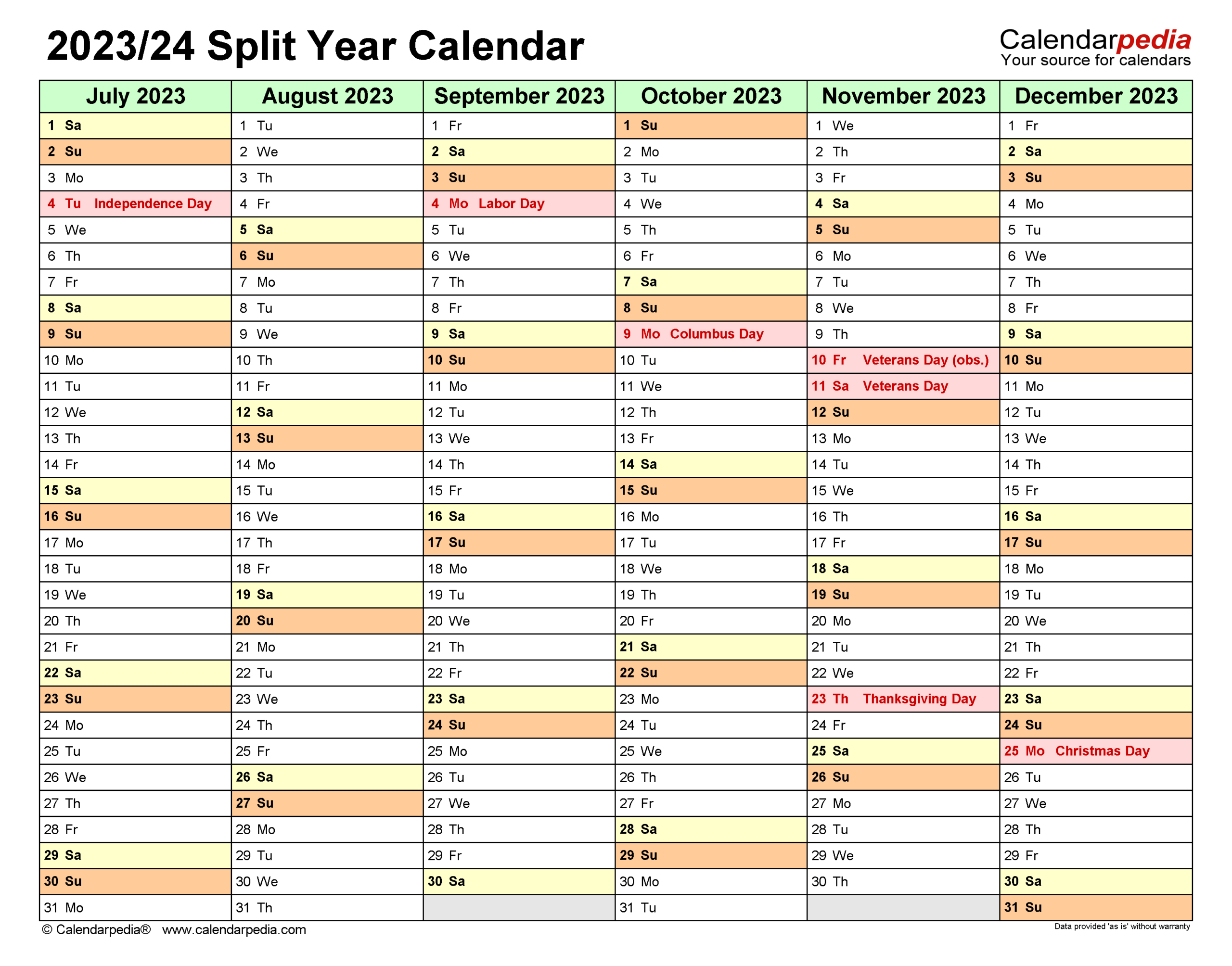 Split Year Calendars 2023/2024 (July To June) - Pdf Templates | Calendar June To September 2024