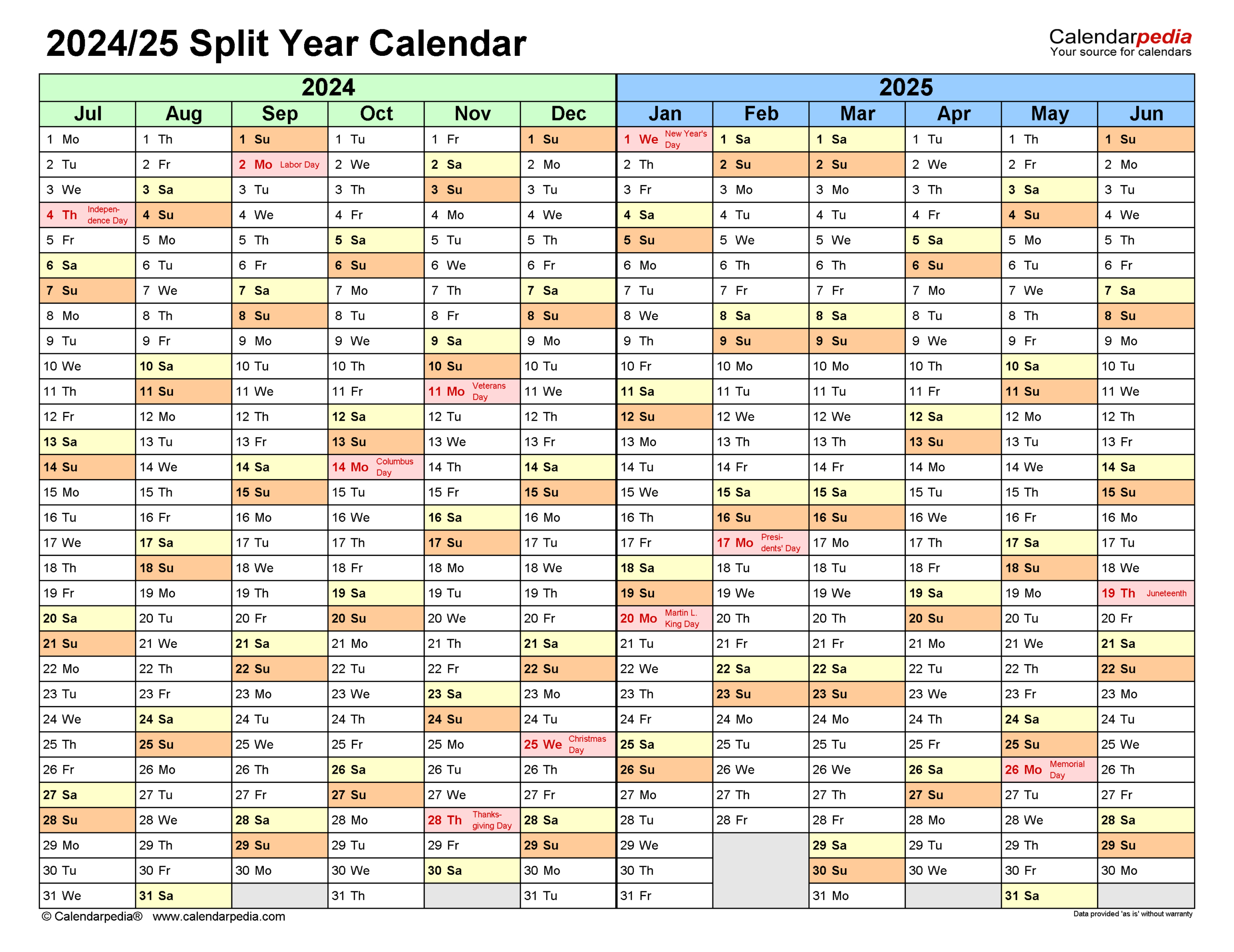 Split Year Calendars 2024/2025 (July To June) - Excel Templates | Fiscal Year Calendar July 2024 to June 2024