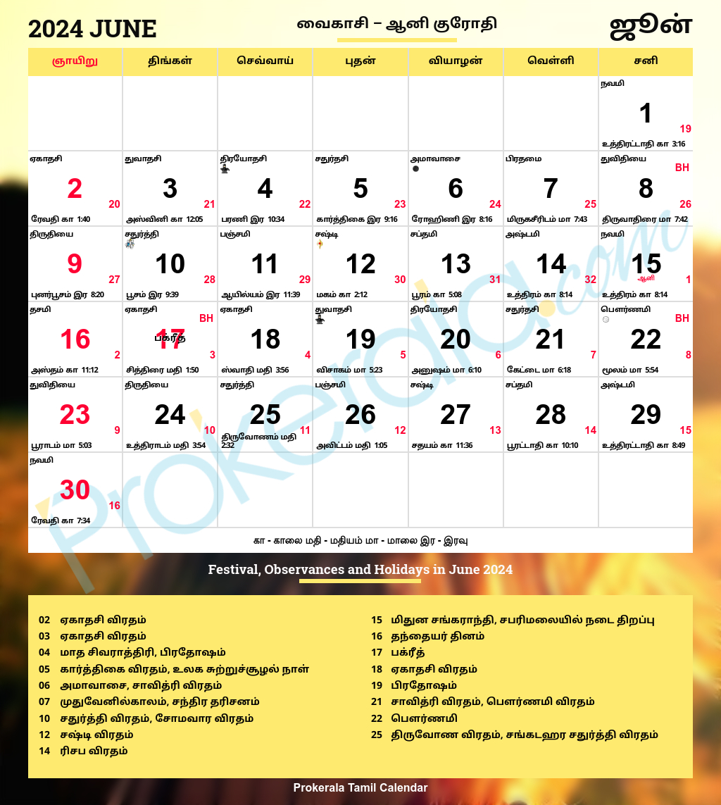 Tamil Calendar 2024, June | 23 June 2024 Hindu Calendar