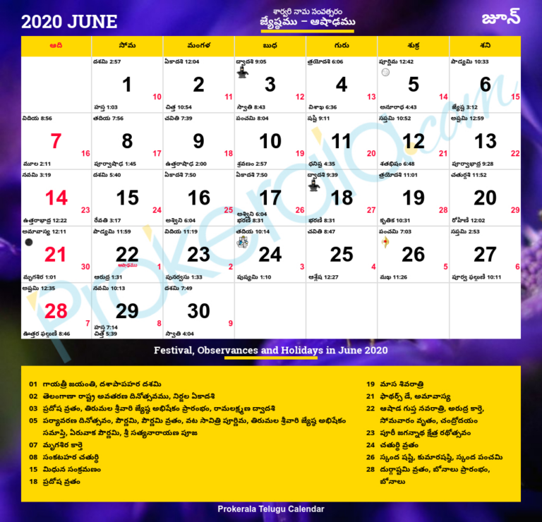 Telugu Calendar 2020, June | 1983 June Telugu Calendar Panchangam