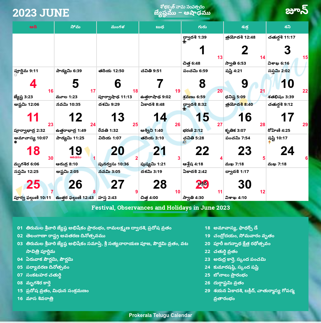 Telugu Calendar 2023, June | 1983 June Telugu Calendar Panchangam