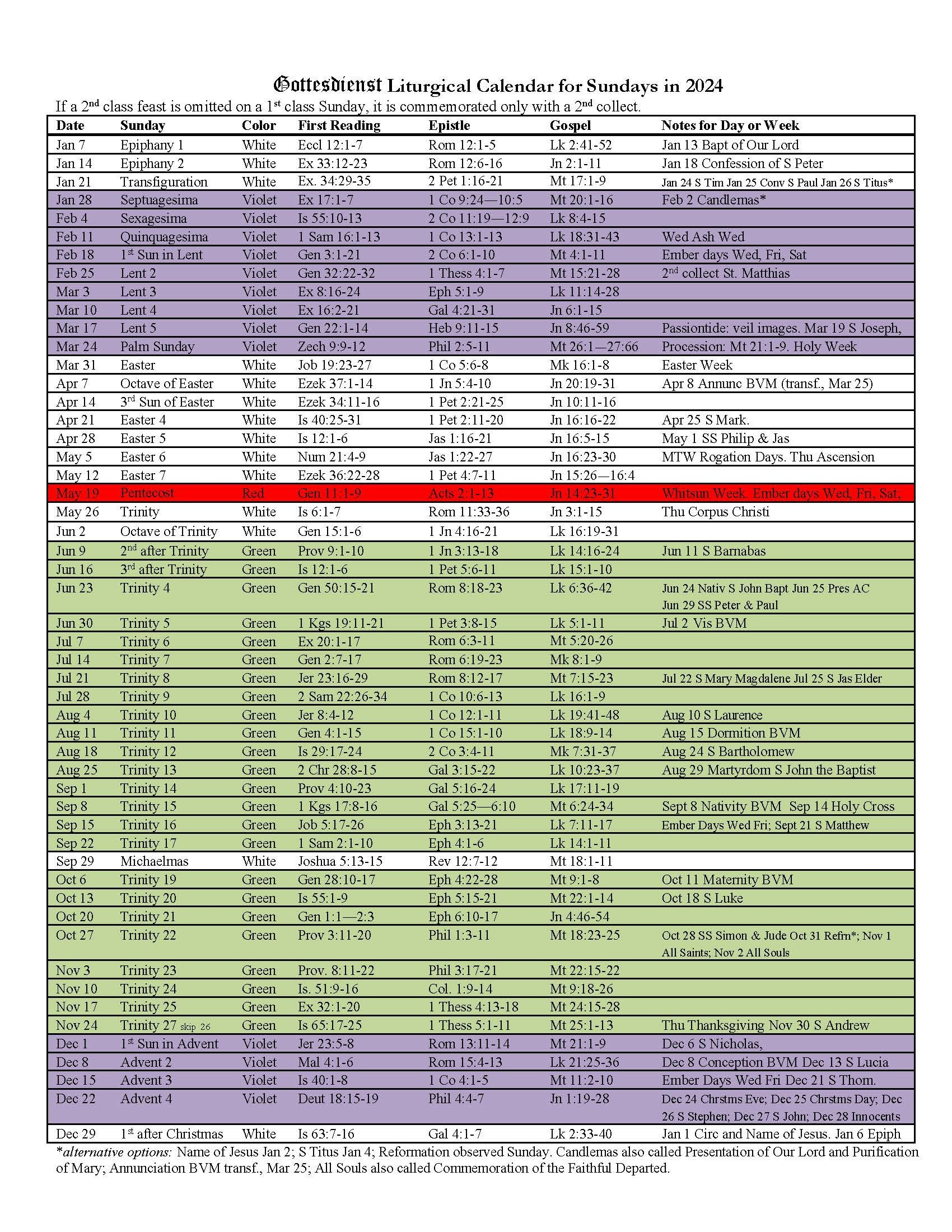 The 2024 Calendar — Gottesdienst | Catholic Calendar For June 2024