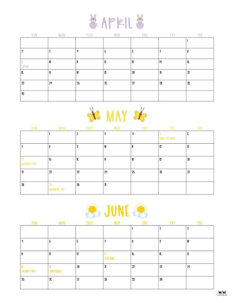 Three Month/Quarterly Calendars - 32 Free Calendars | Printabulls | 3 Month Calendar May June July