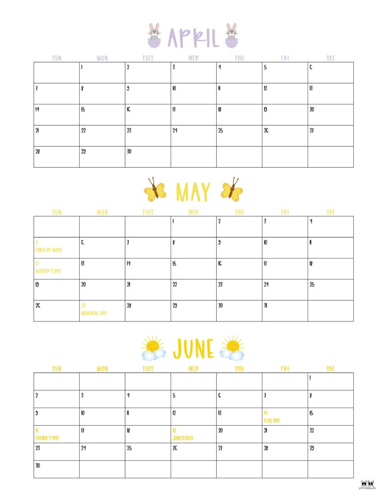 Three Month/Quarterly Calendars - 36 Free Calendars | Printabulls | 3 Month Calendar 2024 April May June