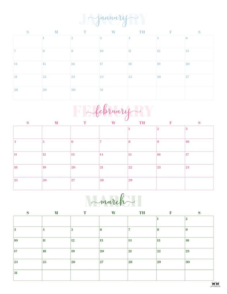 Three Month/Quarterly Calendars - 36 Free Calendars | Printabulls | 3 Month Calendar 2024 Printable June July August