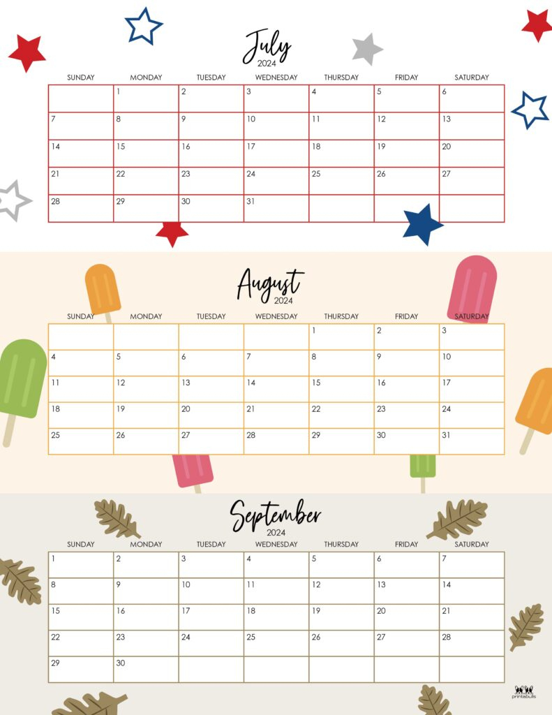 Three Month/Quarterly Calendars - 36 Free Calendars | Printabulls | 3 Month Calendar June July August 2024