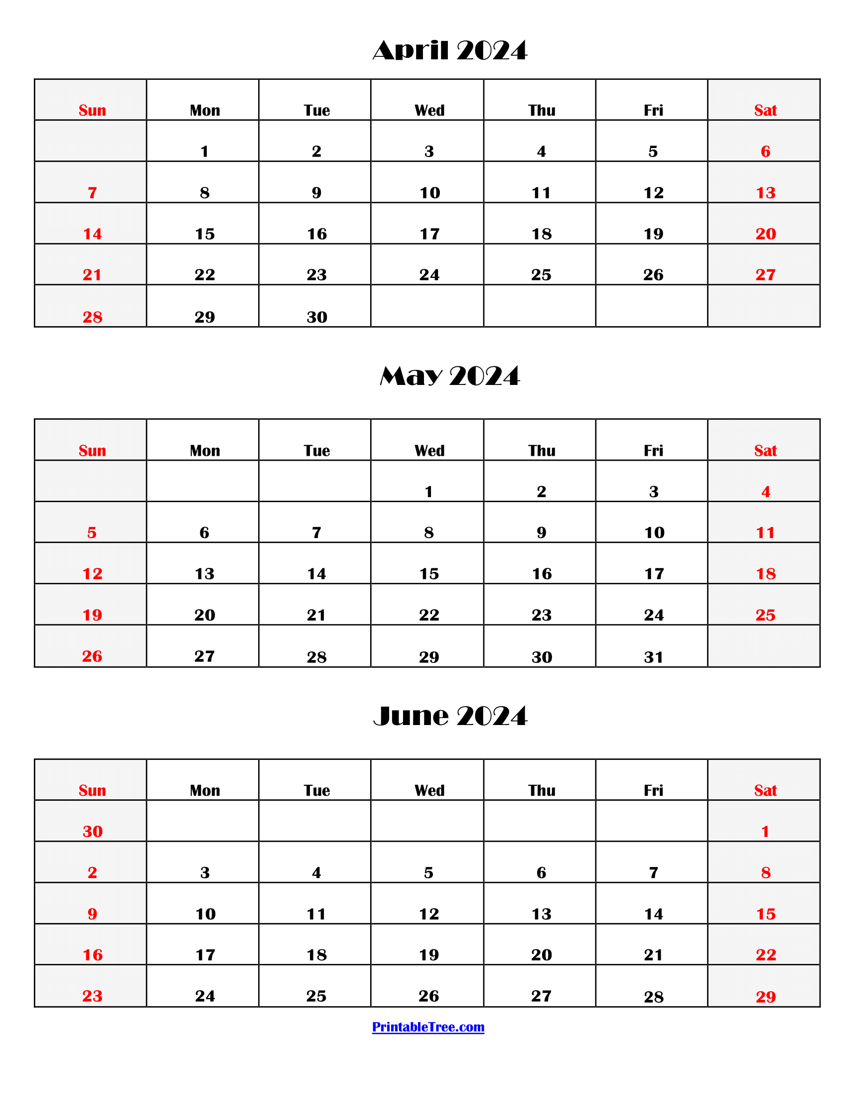 Three Months Calendar Printable Pdf 2024 | 3 Month Calendar 2024 April May June