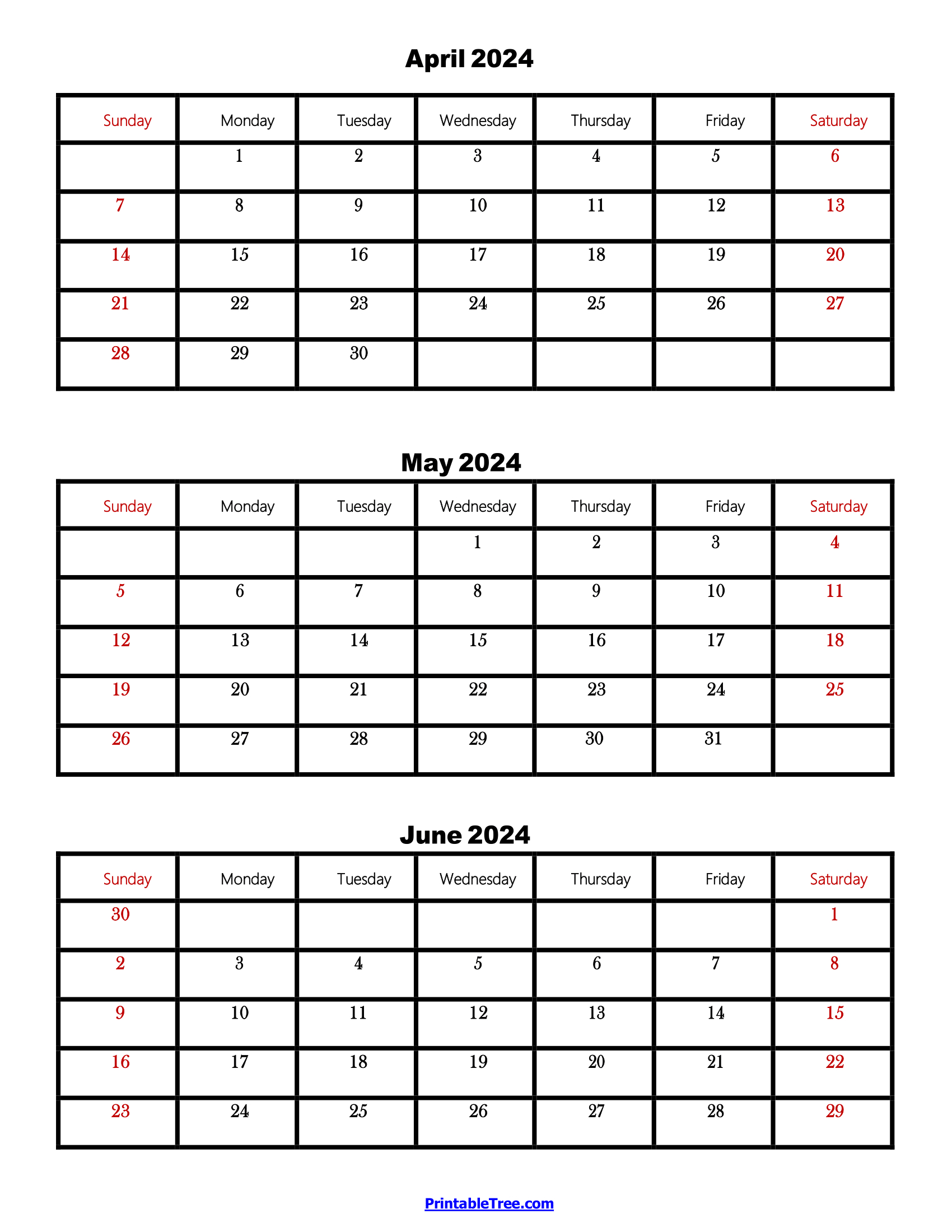 Three Months Calendar Printable Pdf 2024 | 3 Month Calendar 2024 April May June