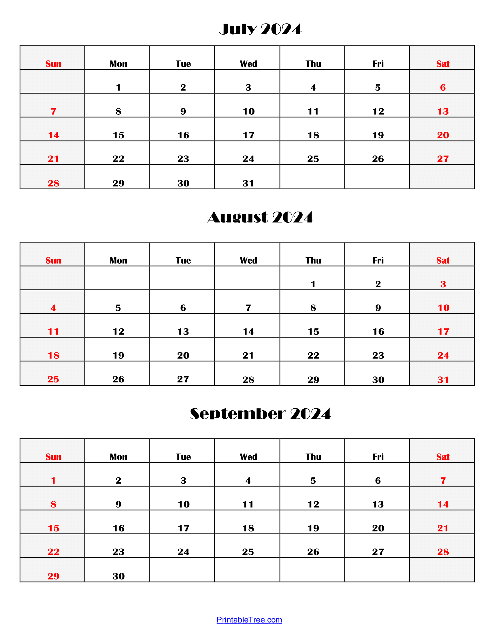 Three Months Calendar Printable Pdf 2024 | 3 Month Calendar 2024 Printable June July August