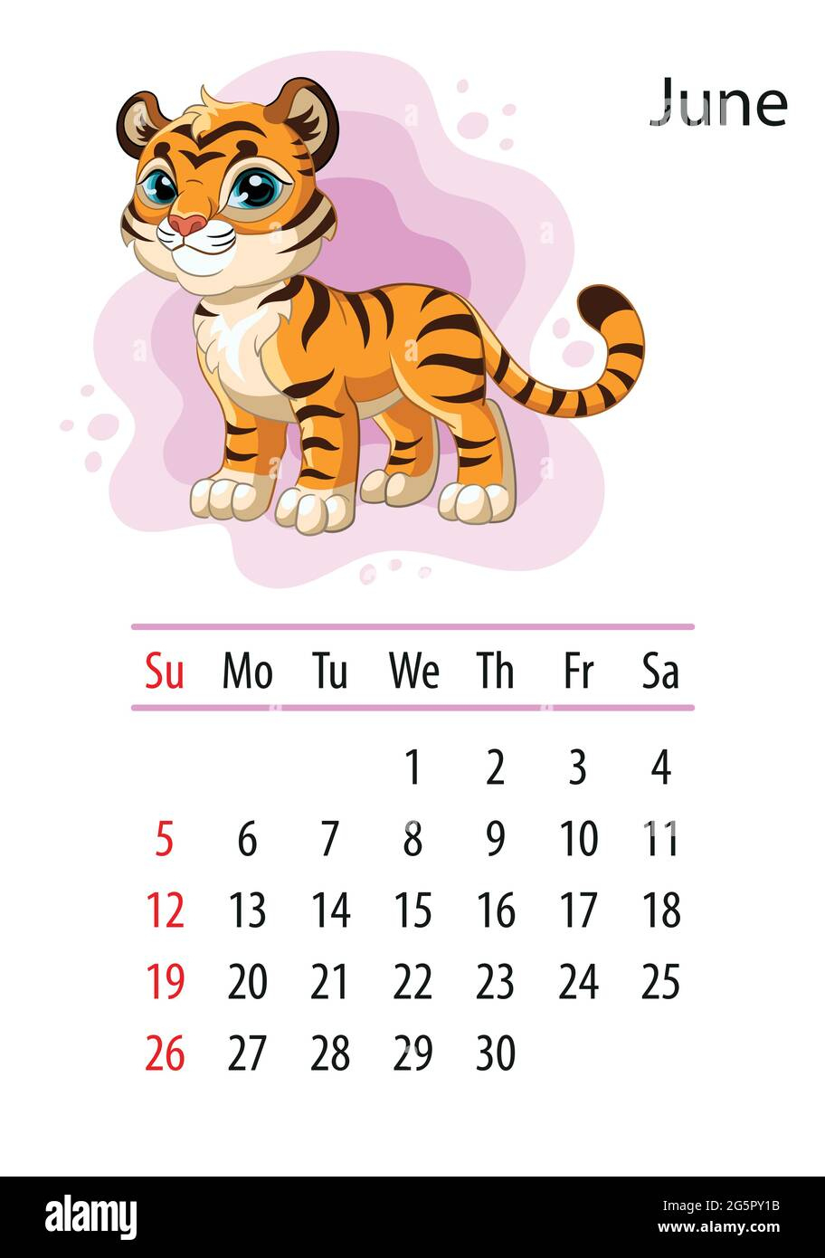 Wall Calendar Design Template For June 2022, Year Of Tiger | What Animal Is June In The Chinese Calendar