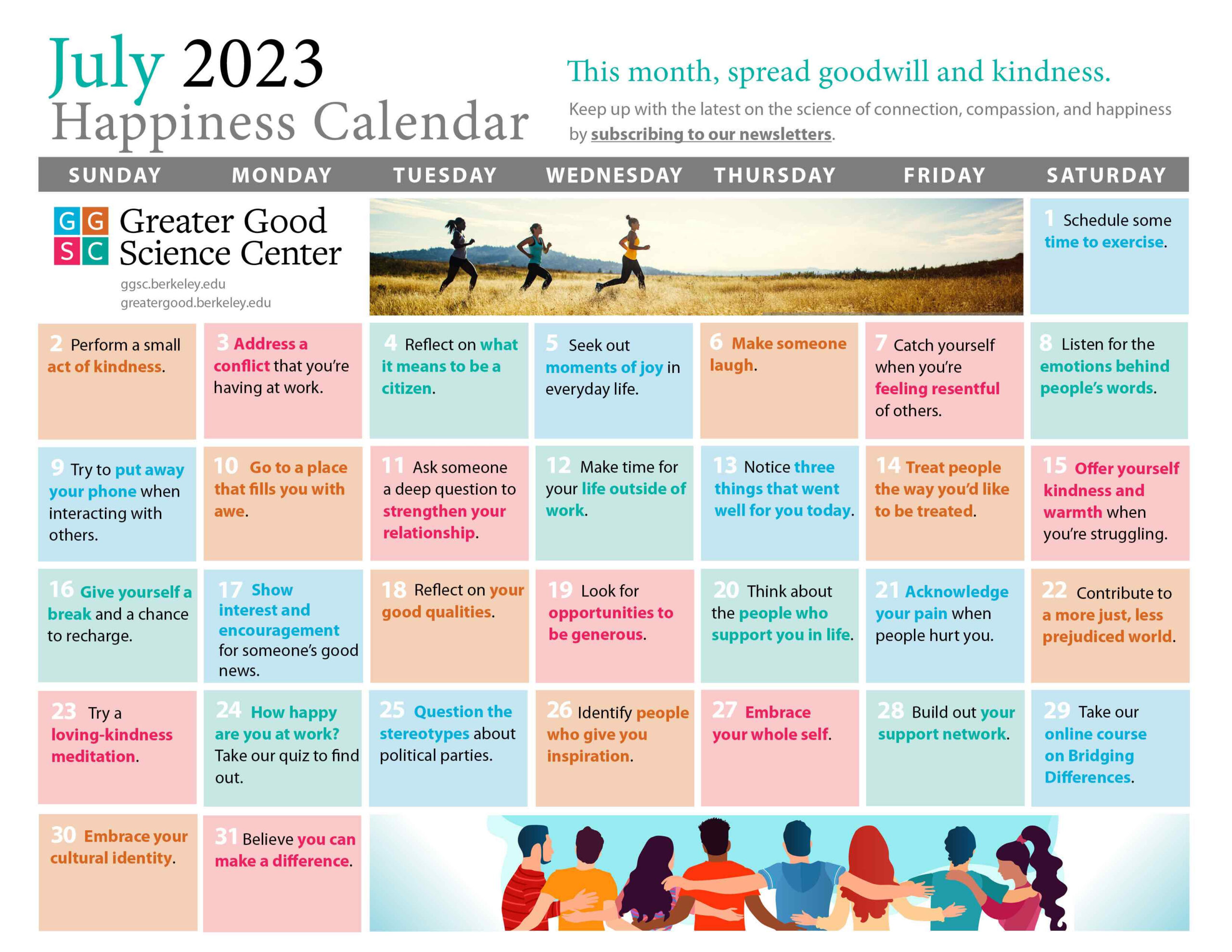 Your Happiness Calendar For July 2023 | Action For Happiness Calendar June 2024