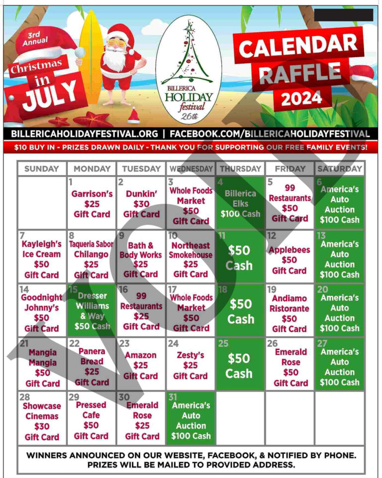 2024 Christmas In July Calendar Raffle | Christmas in July Calendar 2024