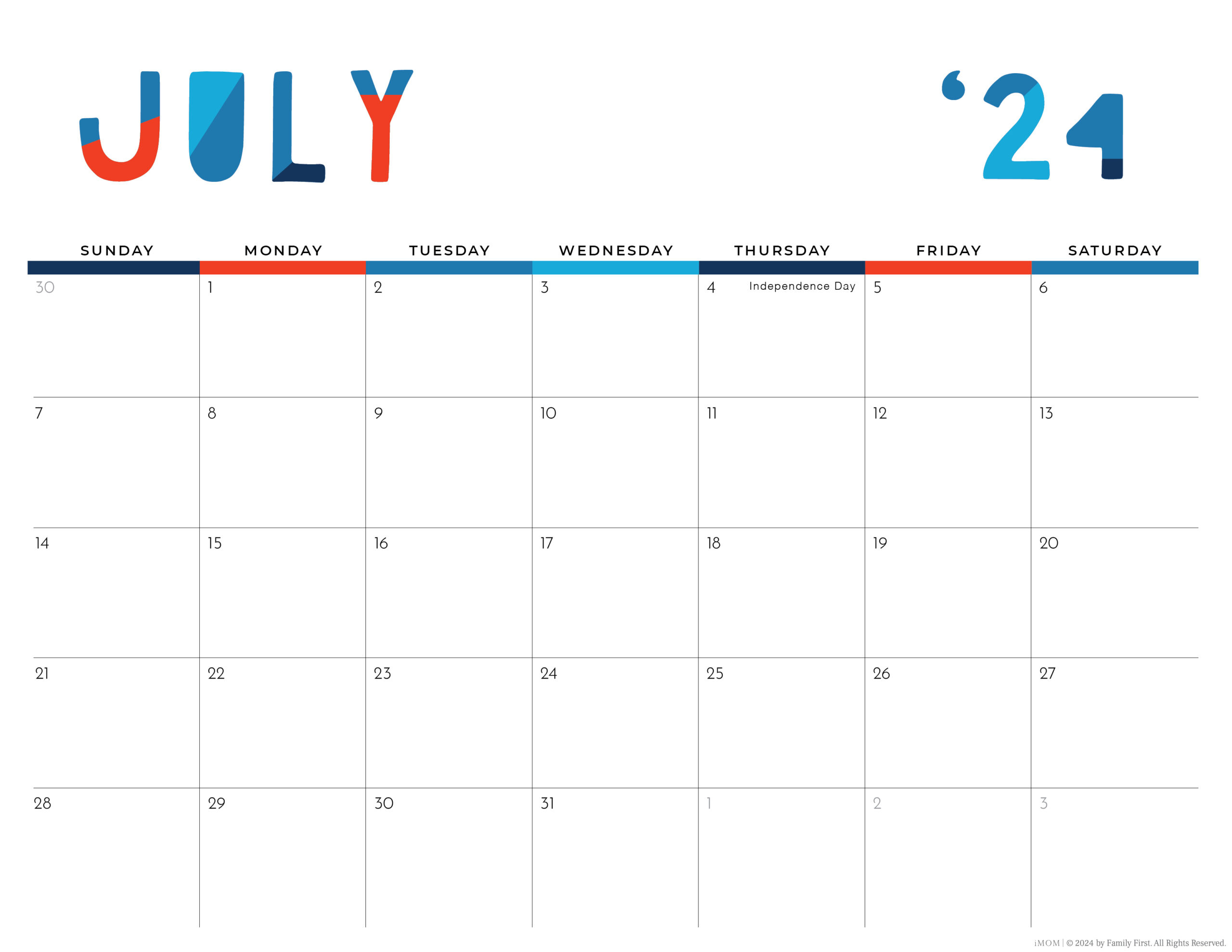 2024 Colorful Printable Calendar For Moms - Imom | July Printable Calendar Imom 2024