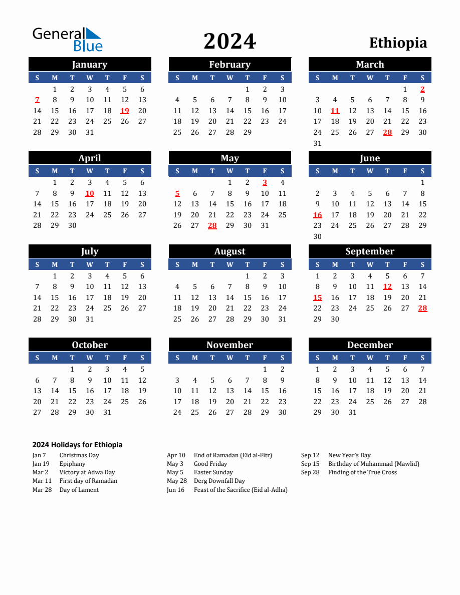 2024 Ethiopia Holiday Calendar | July 2 2024 In Ethiopian Calendar