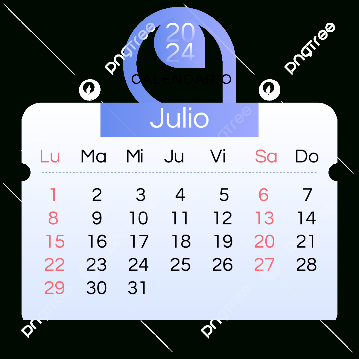 2024 Spanish Calendar Blue Gradient July, Two Thousand And Twenty | July Calendar In Spanish 2024