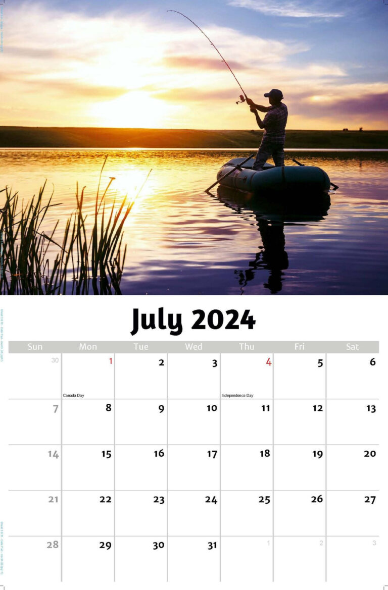 2024 Wall Calendar | Fishing And Hunting | Fishing Calendar For July 2024