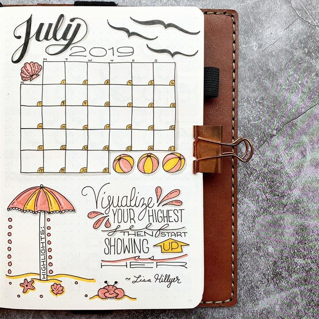 30+ July Bullet Journals - Enjoy The Summer Weather | Bullet Journal July Calendar 2024