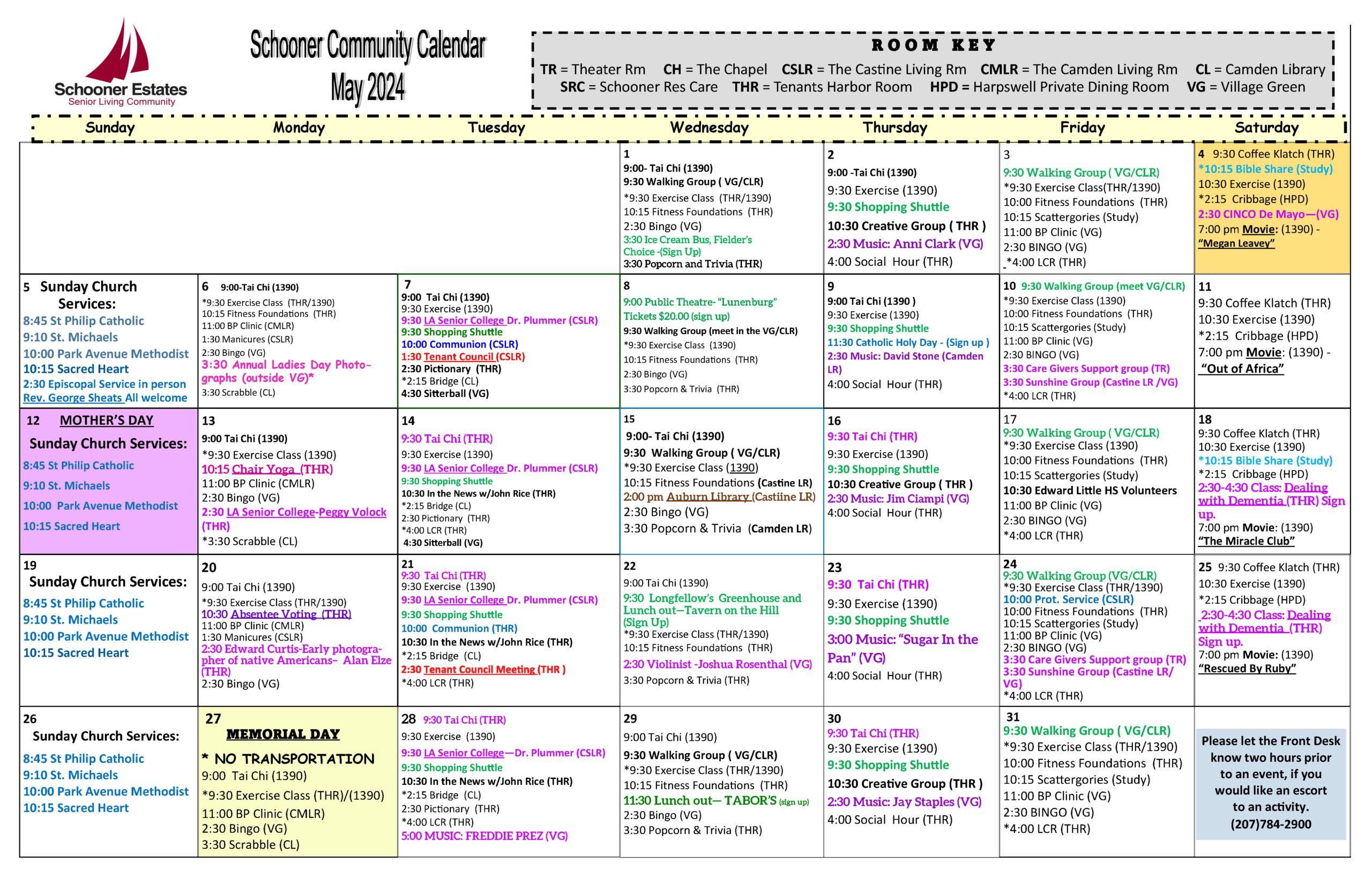 Activity Calendars – Schooner Estates | July Activity Calendar For Assisted Living 2024