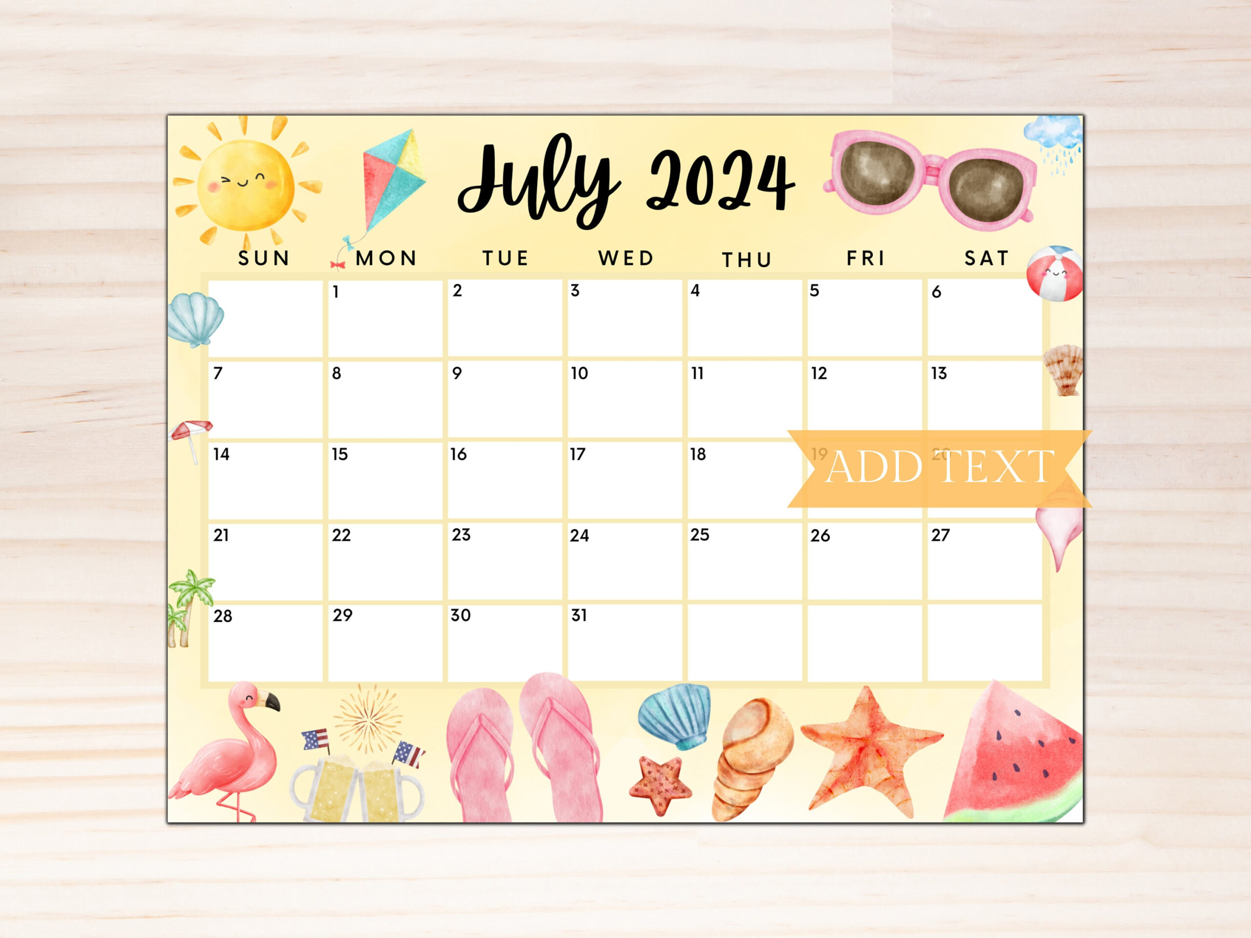 Bearbeitbarer Kalender Juli 2024, Druckbarer Juli-Planer | Cute Calendar For July 2024
