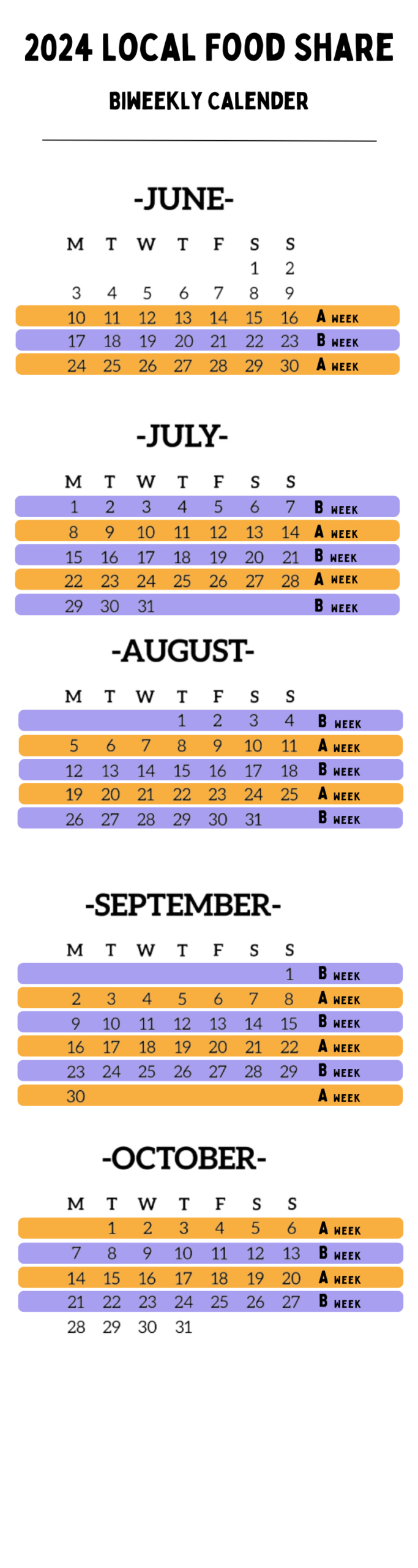 Biweekly Calendar - 2024 Local Food Share | Ebt Calendar For July 2024