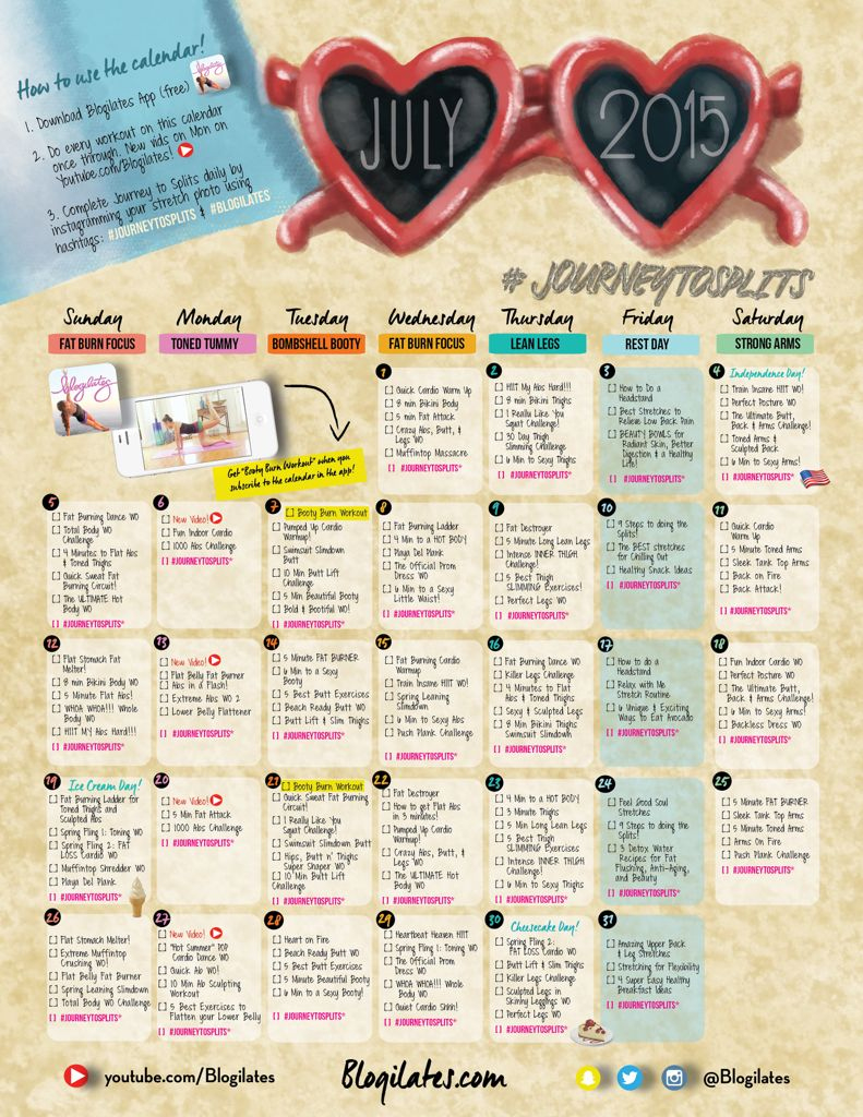 Blogilates - July 2024 Workout Calendar | Blogilates July 2024 Calendar