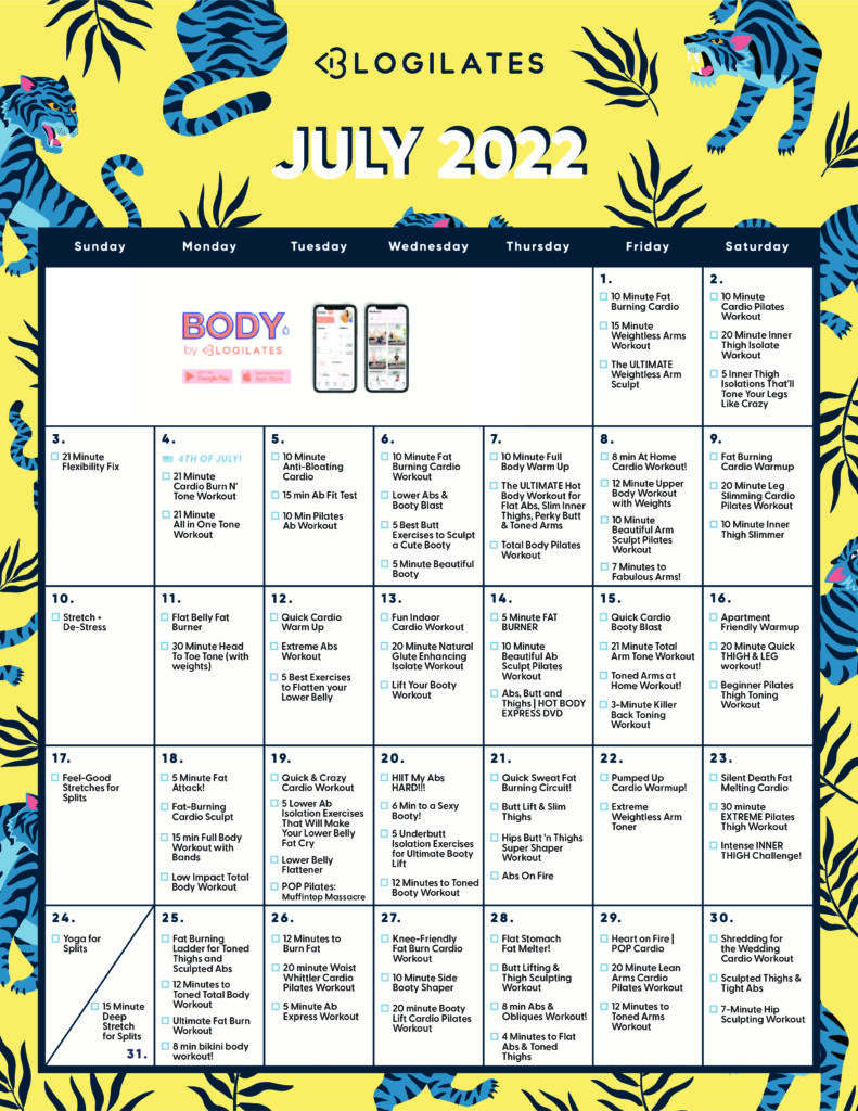 Calendar | Blogilates July 2024 Calendar