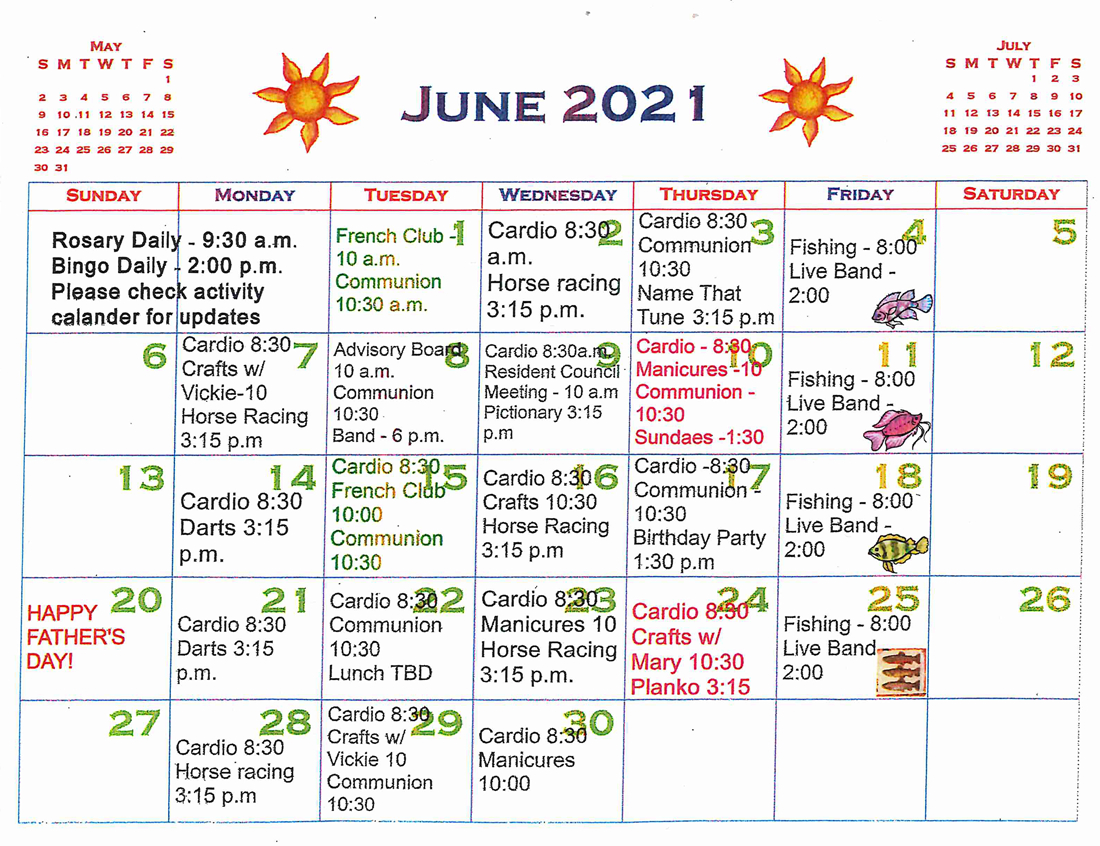 Calendar Of Events | Courtyard Retirement &amp;amp; Assisted Living | June Activity Calendar For Assisted Living