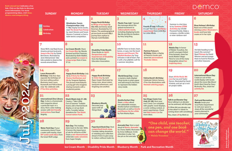 Children'S Activity Calendar: July 2024 | July Activity Calendar Ideas 2024