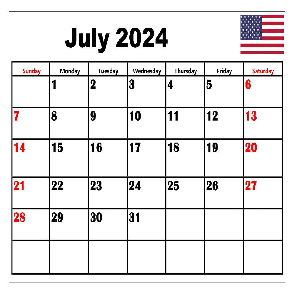 Download Free Monthly 2024 Calendar Printable Pdf With Holidays | 10 July 2024 Calendar Printable